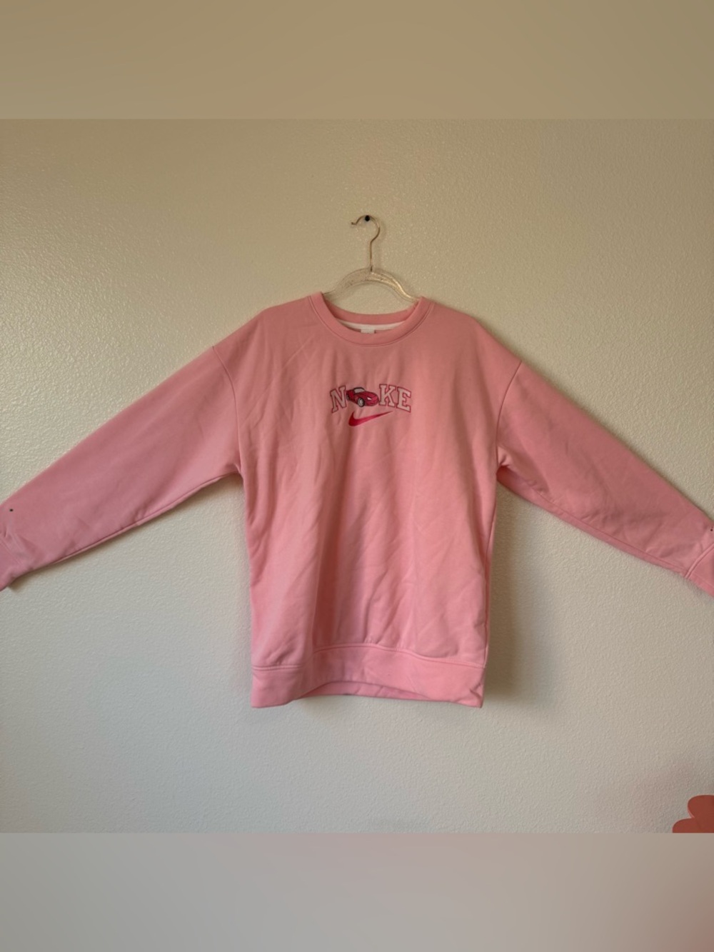 Pink Crewneck Sweatshirt with Embroidered Logo